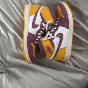 Vibrant Purple and Yellow High-Top Sneakers